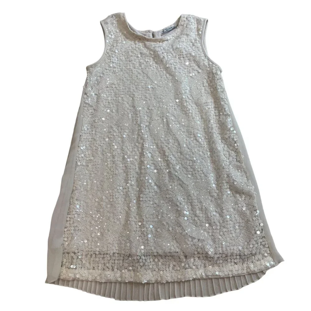 Mayoral Sequin Holiday Dress Girls Size 12 Pleated Back Sleeveless Lined Formal